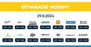 otváracie hodiny prevádzok na stanici dňa 29.8.2024